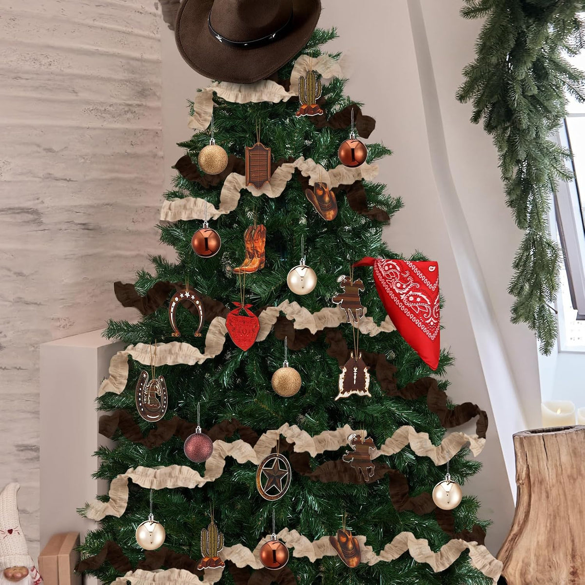32 Pcs Western Christmas Ornaments Cowboy Tree Decorations Rustic Set