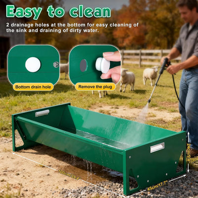 15 Gal Goat Feeder, Deer Feeder Livestock Feeding Metal Trough 39.4 Inch Heavy-Duty Galvanized Portable Pig Feeder for Farms Alpacas Hay Feeder for Goats, Calves, Sheep, Horses Deer (Dark Green)