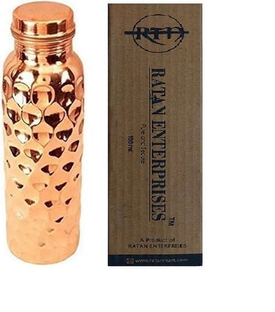 RATAN ENTERPRISES Pure Copper Diamond Water Bottle with Lid 900 ML