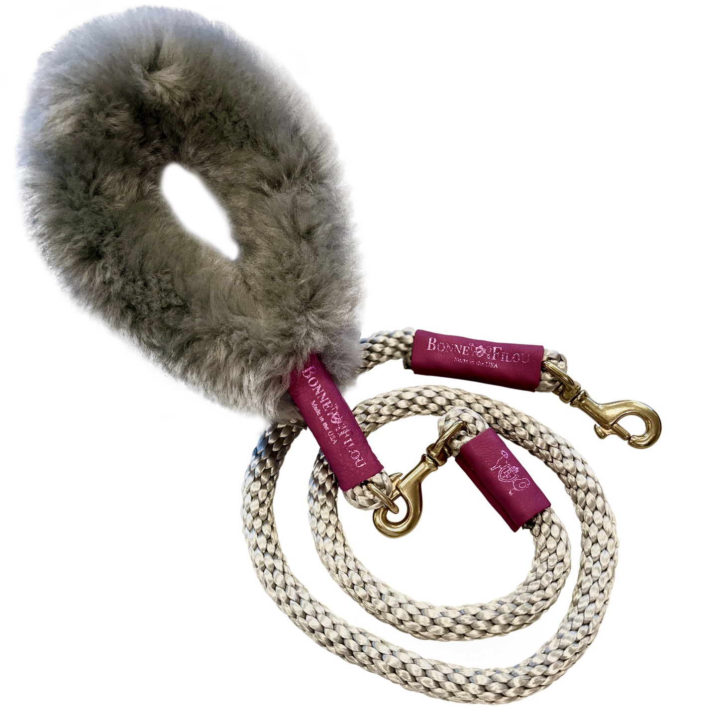 Bundle Shearling Fur Grip + Rope Leash for Dogs