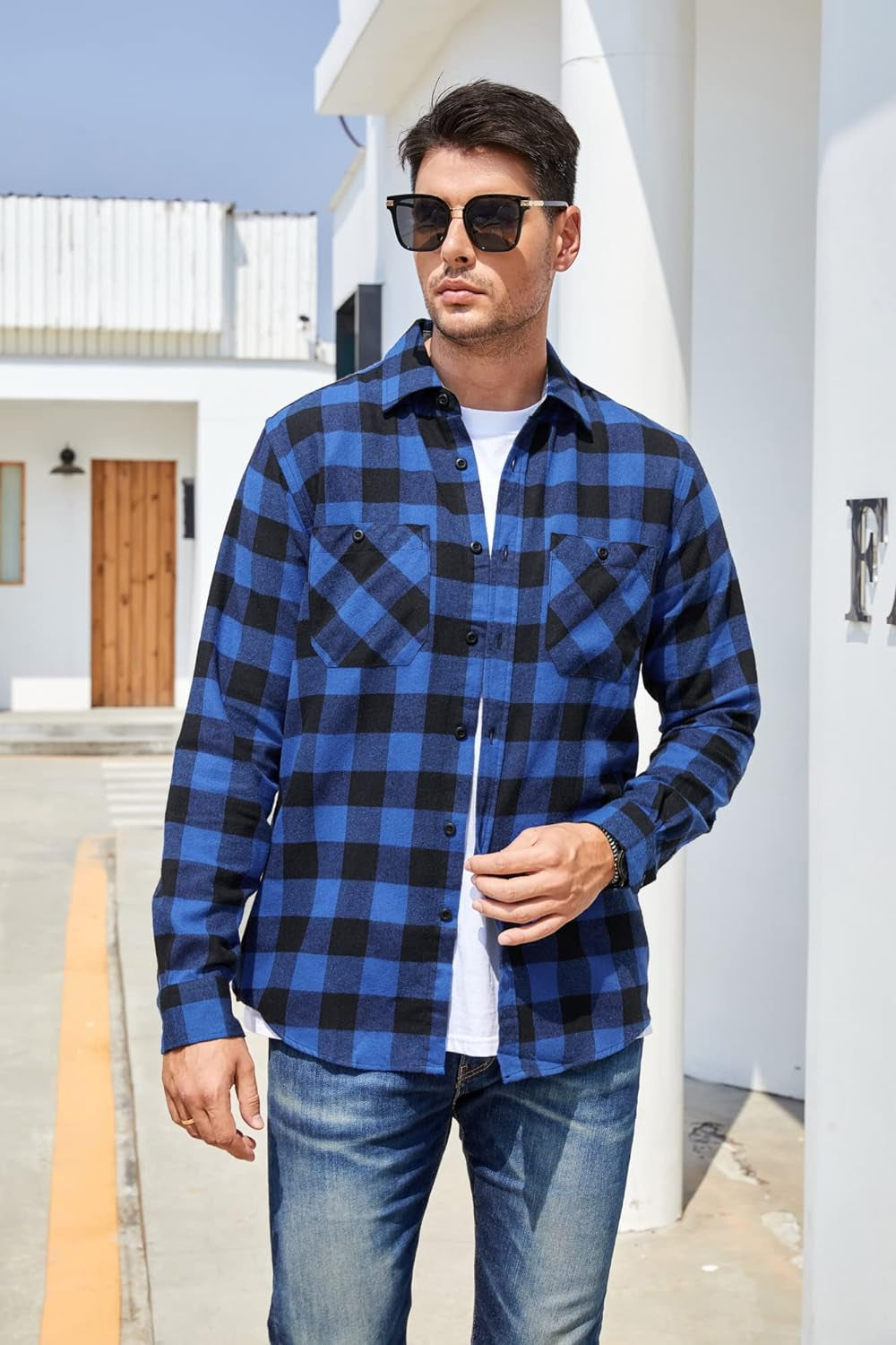 Alex Vando Mens Button down Regular Fit Long Sleeve Casual Flannel Shirts