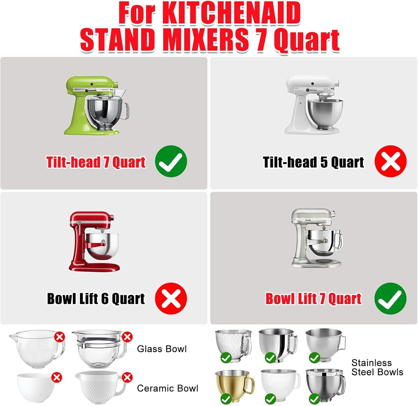 Selftek 2 Pcs Silicone Bowl Liners for 7 Qt Kitchenaid Mixers - Accessories and Attachments for Cooking and Baking, Heat-Resistant & Easy to Clean, 2 Liners with Lids (Red & Black)