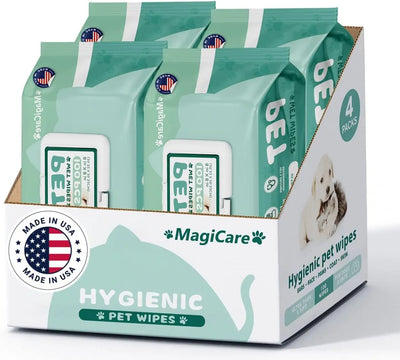 MAGICARE Dog Wipes – 400 Pcs for Body, Ears, Face, Butt - Made in USA - 8X8 Inch Large Unscented Paw Cleaner & Puppy Wipes - Hypoallergenic Formula
