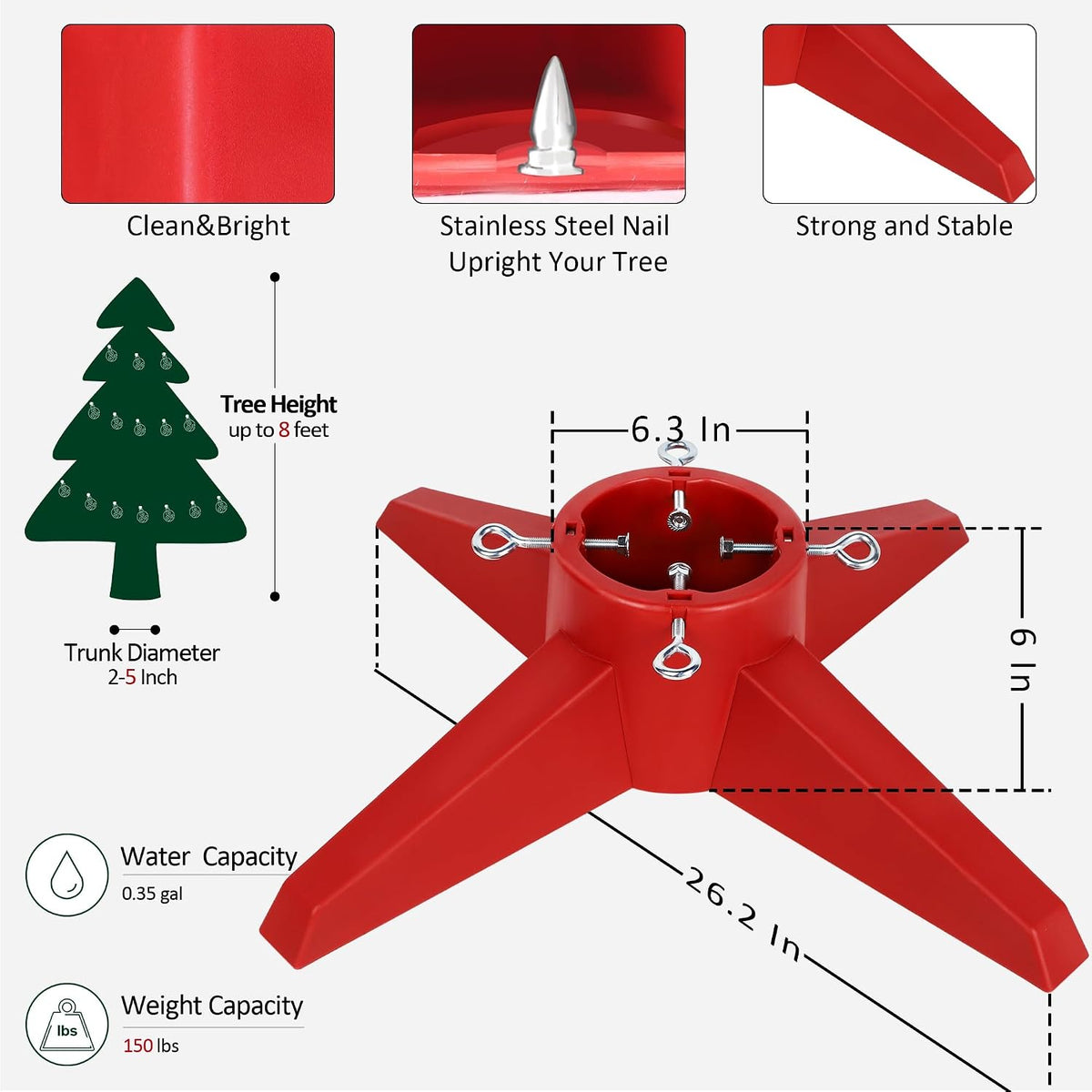 Christmas Tree Stand, Xmas Tree Base Stand, Christmas Tree Holder for Real Trees, Fits up to 8FT Real and Artificial Trees, Red