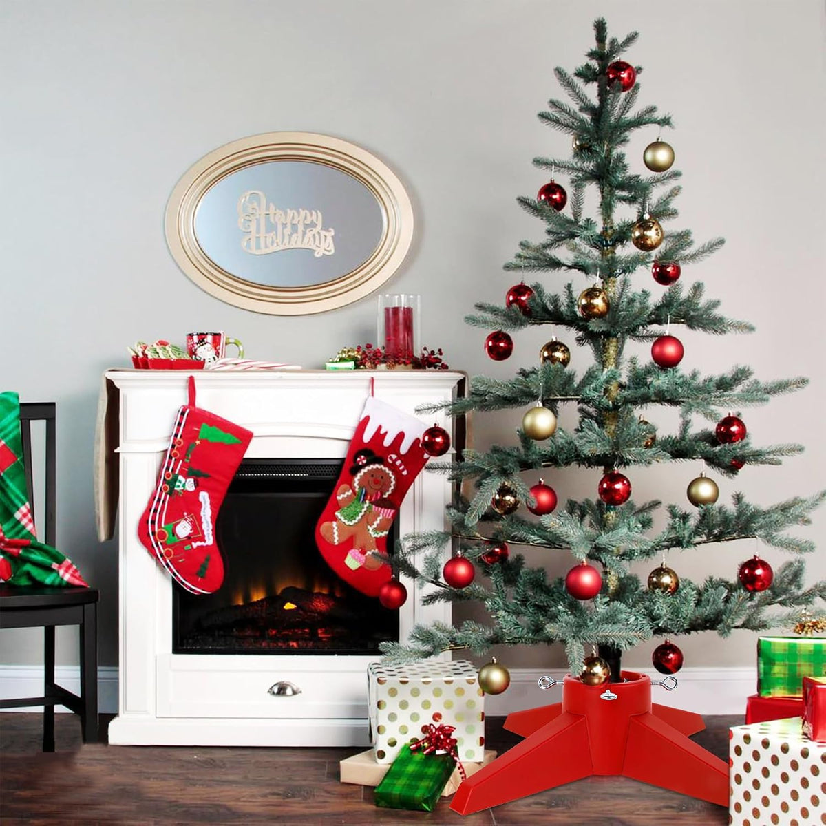 Christmas Tree Stand, Xmas Tree Base Stand, Christmas Tree Holder for Real Trees, Fits up to 8FT Real and Artificial Trees, Red