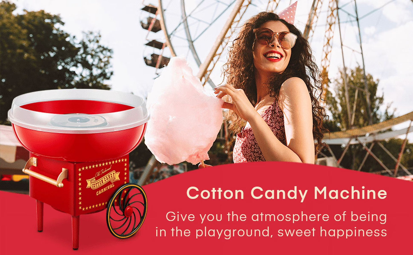 Cotton Candy Machine, Cotton Candy Maker for Kids with Candy Spoon and 10 Candy Sticks, Christmas Red, FOHERE