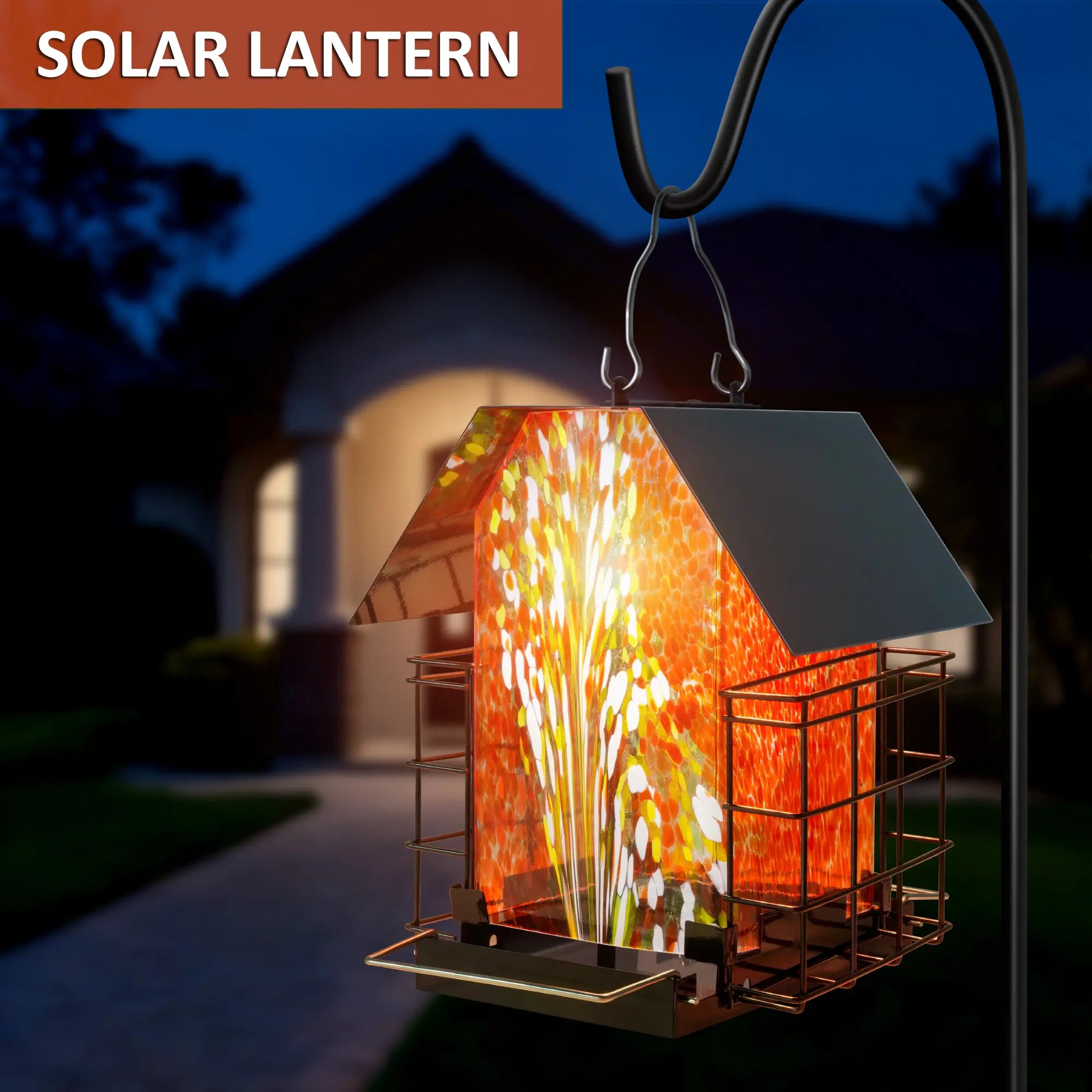 LUJII Solar Bird Feeder for Outdoors – Hand-Blown Glass with 2 Suet Cake Cages, Metal Roof, All-Weather Feeder for Woodpeckers, Cardinals, Blue Jays & Songbirds, Red, Unique Christmas & Holiday Gift for Bird Lovers