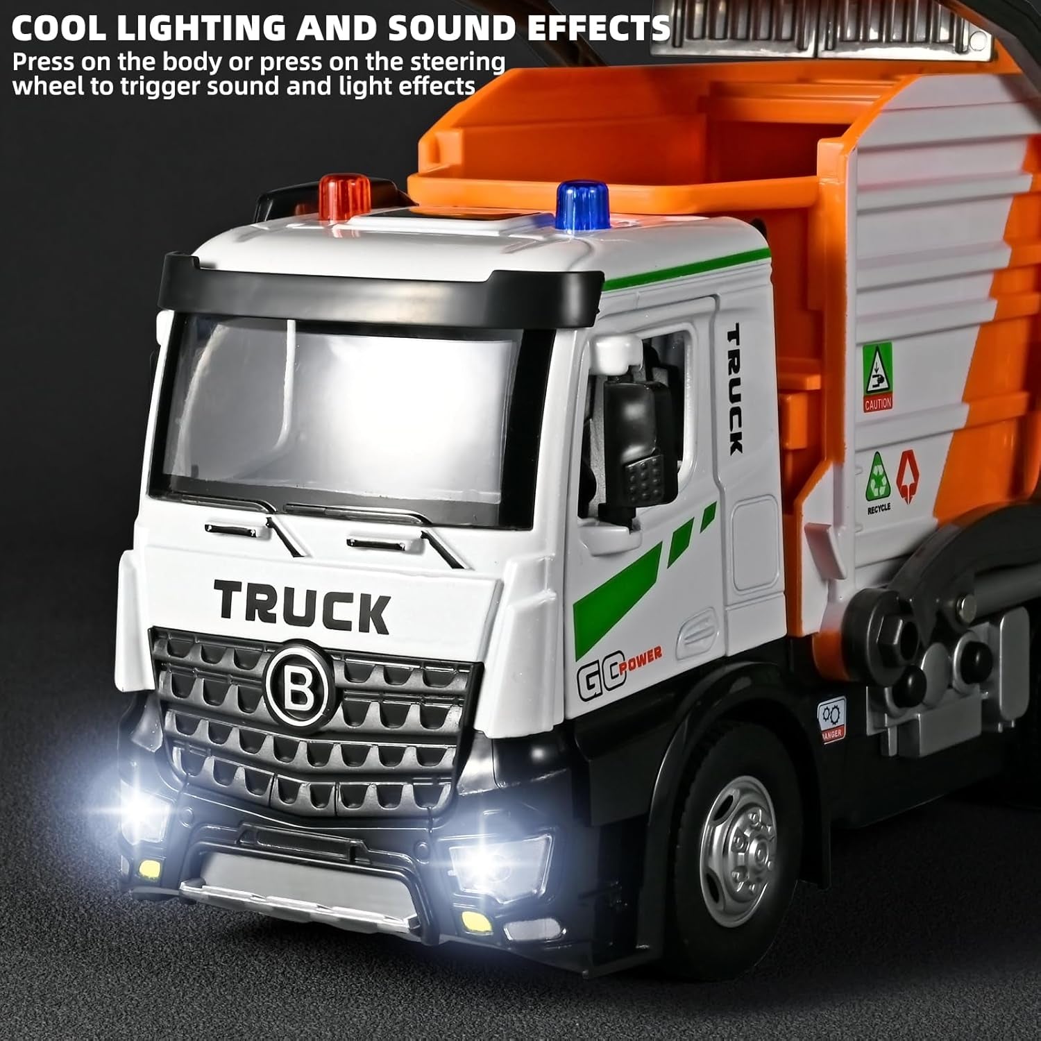 Large Metal Garbage Truck Toy for Boy 4-7, Kid Trash Truck with Auto-Lift Function, Trash Truck Toy with Light and Sound, Metal Cab, Birthday Gift Kids Pretend Play Toy Garbage Truck for Boys