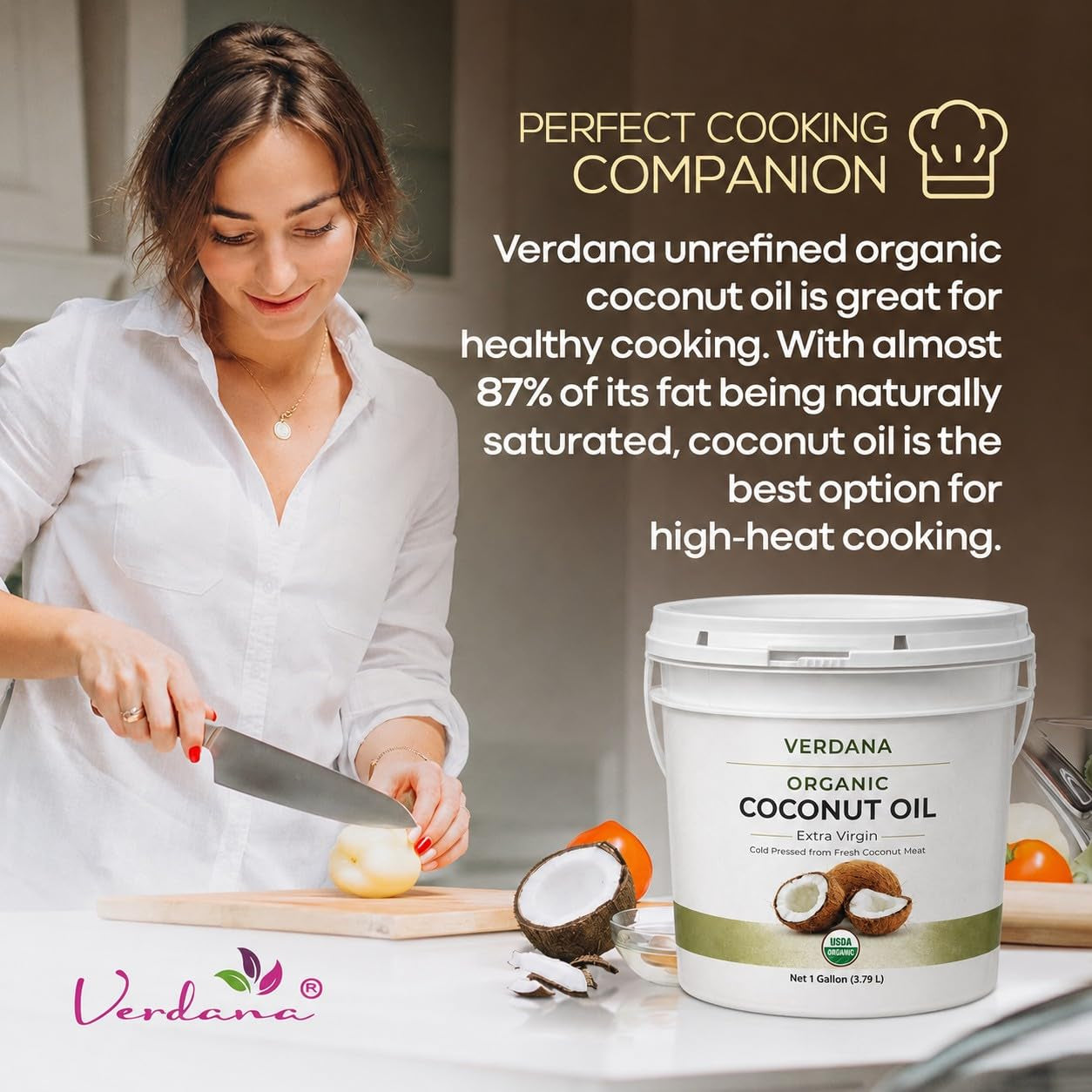 Verdana Organic Extra Virgin Coconut Oil, Food Grade, Unrefined Cold Pressed, USDA Organic, 1 Gallon, Bulk Value Size for Cooking, Baking & Soap Making