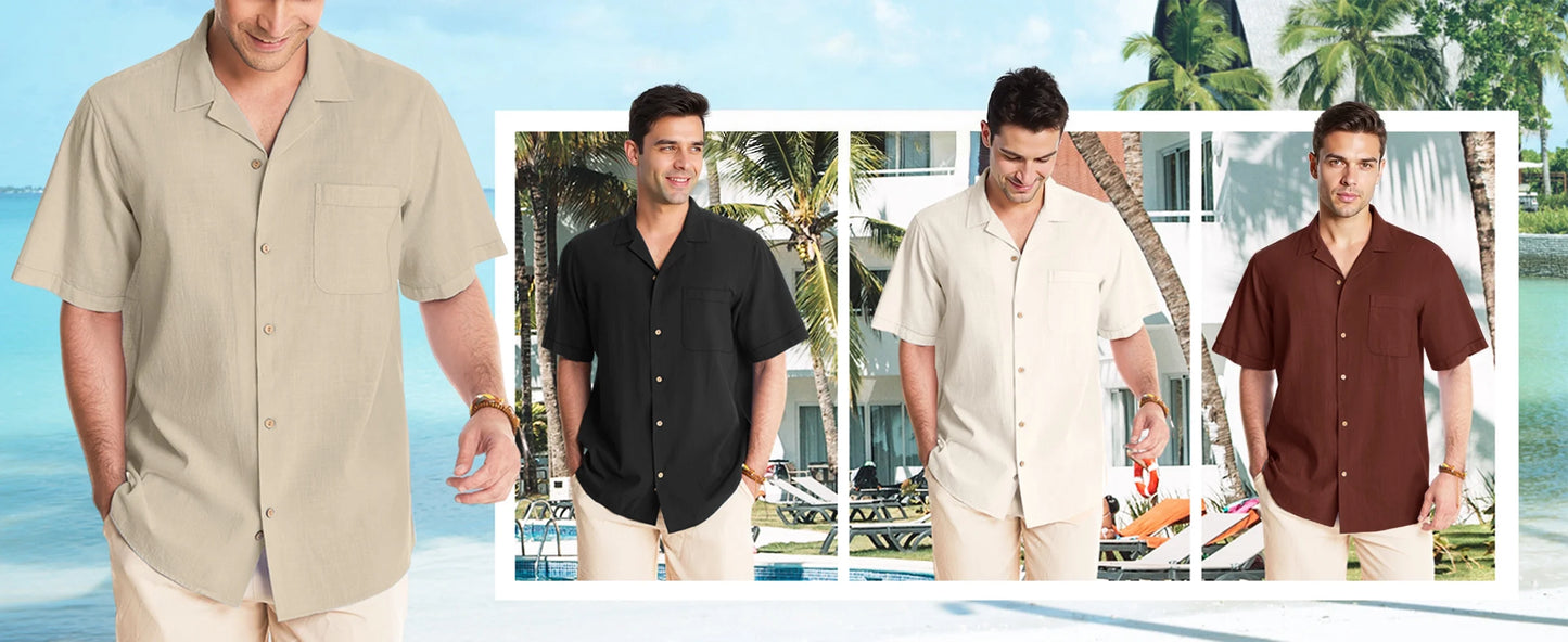 GENTS BLISS Men Linen Shirts Casual Short Sleeve Button down Shirts for Men Beach Tops with Pocket