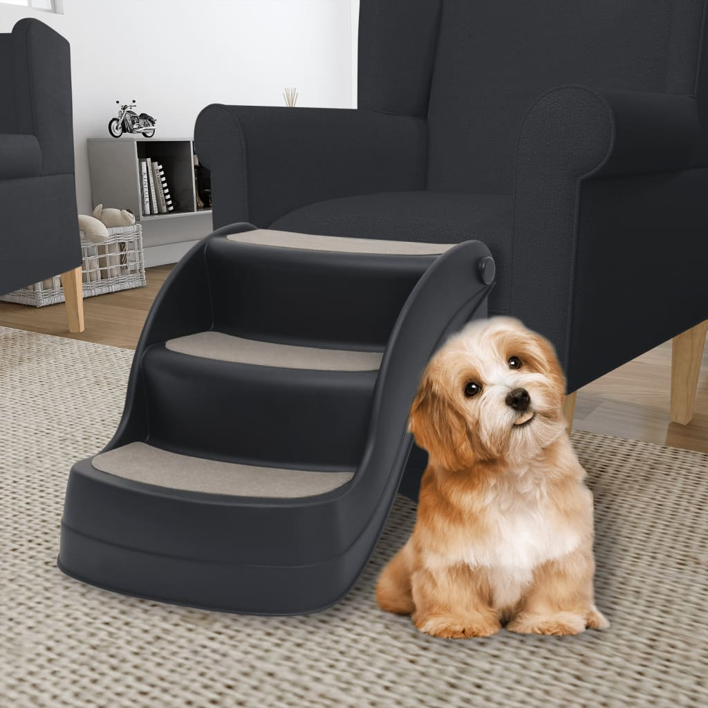vidaXL Folding 3-Step Dog Stairs Black