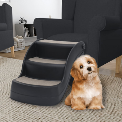 vidaXL Folding 3-Step Dog Stairs Black