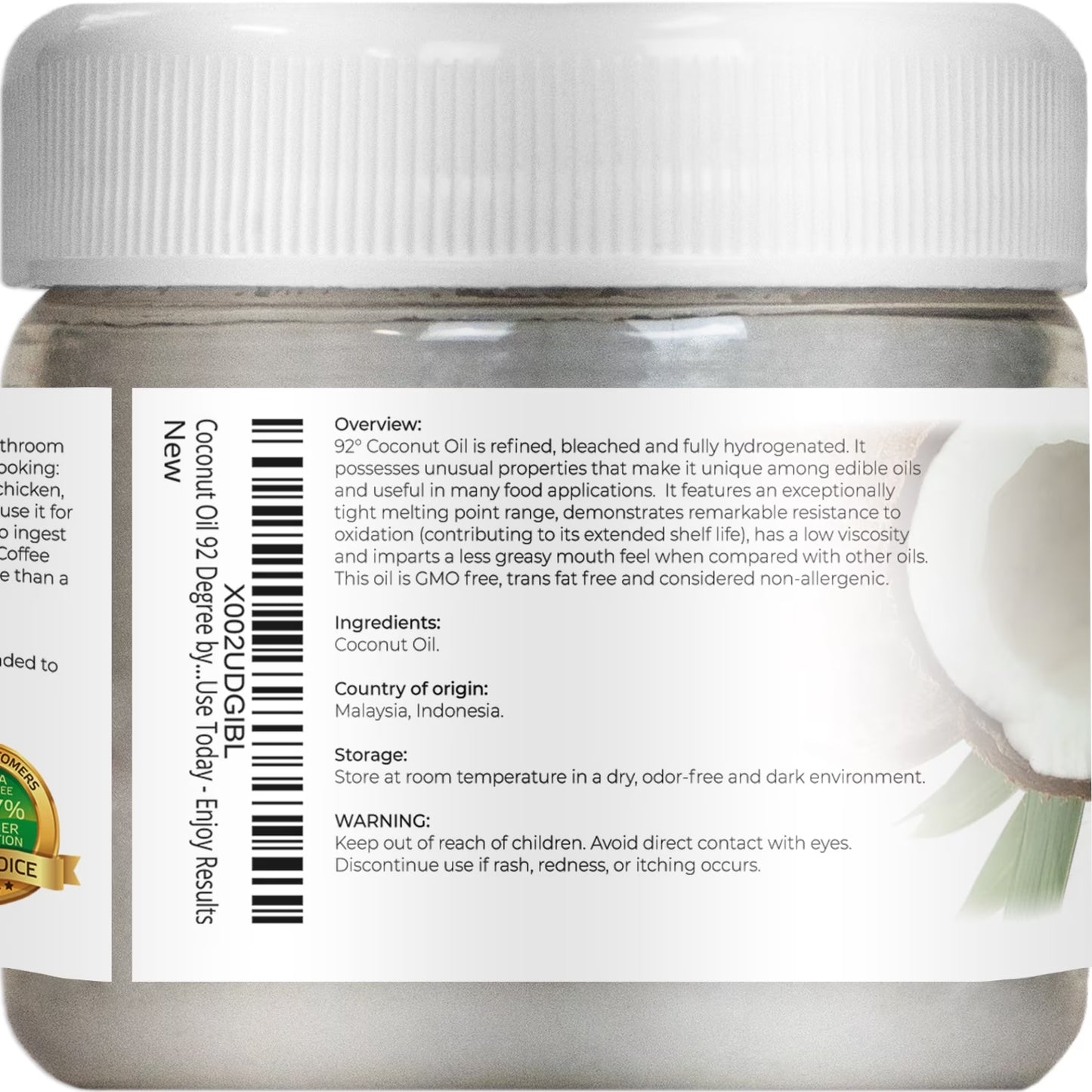 Velona Coconut Oil 92 Degree - 2 Oz | 100% Pure and Natural Carrier Oil | in Jar | Refined, Cold Pressed | Skin, Face, Body, Hair Care