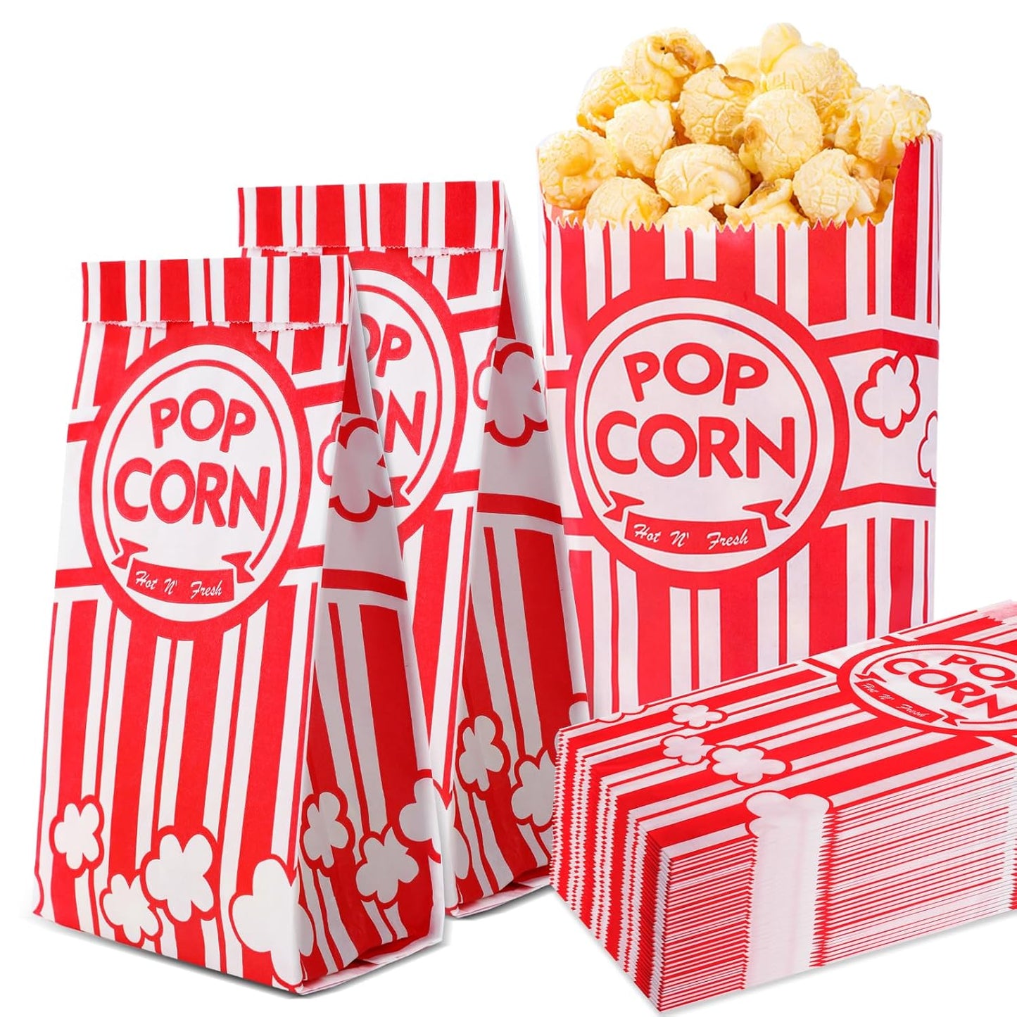 VOISEN Paper Popcorn Bags,100 Pack 1Oz Popcorn Bags Individual Servings, Popcorn Bag Bulk for Popcorn Machine,Movie Nights Pop Corn Bags