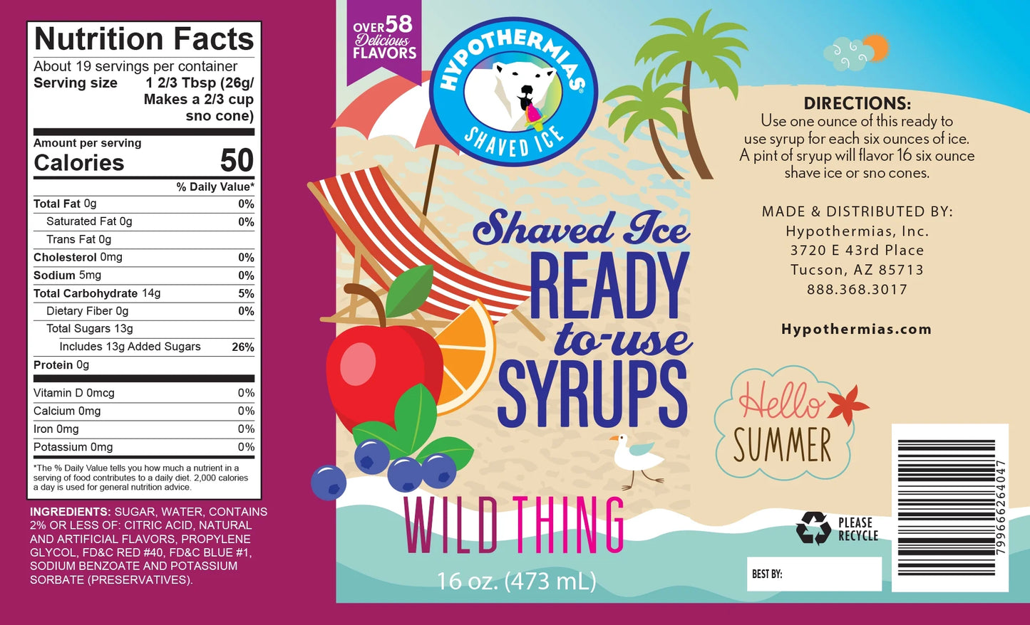 Hypothermias Handcrafted Shaved Ice & Snow Cone Syrup Variety Pack TIGERS BLOOD, ROCK and ROLL, WILD THING (3 Pints - 16 Fl. Oz Each)