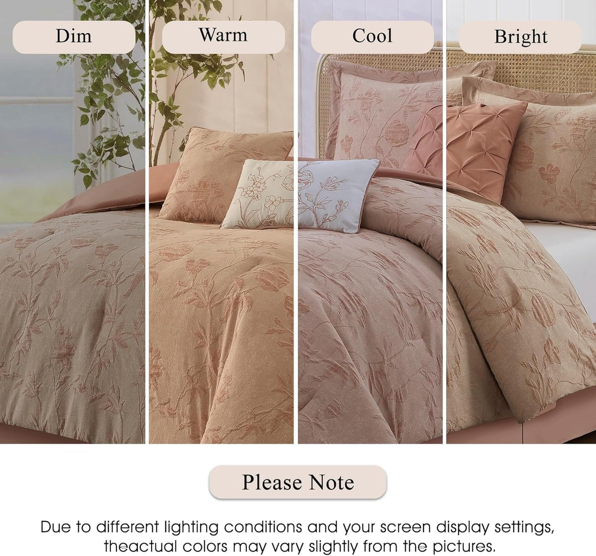 Stratford Park Floral Blush Comforter Set, Cotton Blend Jacquard Bedding Set, 7 Piece California King Size Bedding, Matching Bedskirt, Pillows, Shams