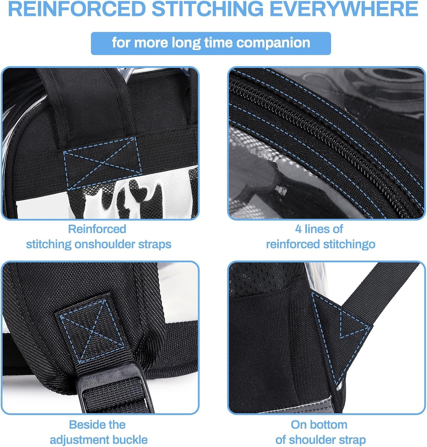 MUSEVOS Clear Backpack Stadium Approved, Heavy Duty See through Book Bag, Black Transparent