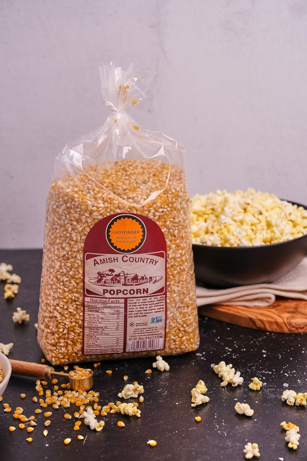Amish Country Popcorn Ladyfinger Popcorn Kernels, 6LB Bag – Non-Gmo, Gluten Free, Hulless, Old Fashioned Popcorn