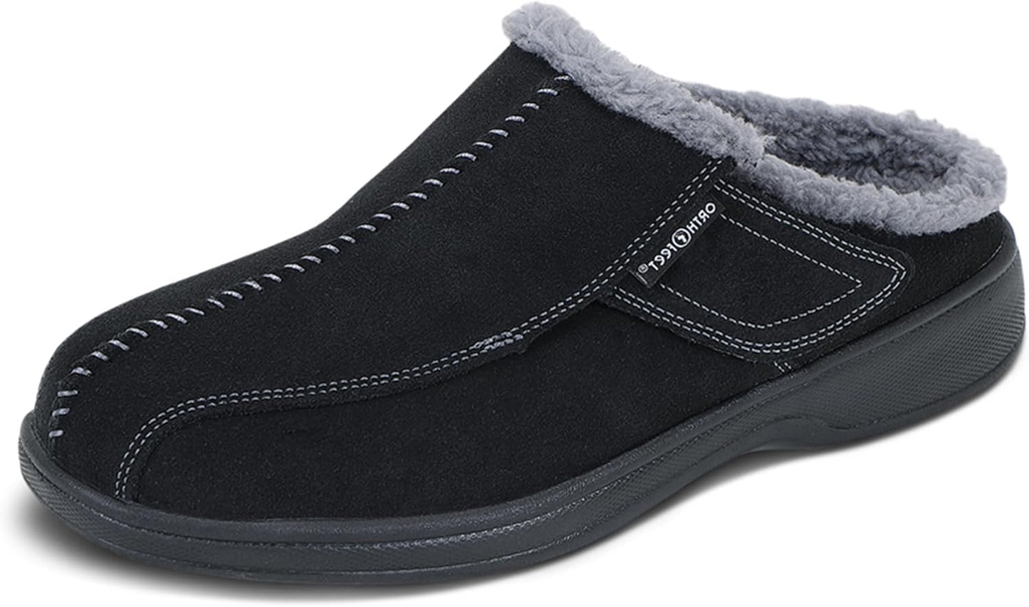 Orthofeet Men'S Orthopedic Asheville Adjustable Faux Fur Lined Slipper