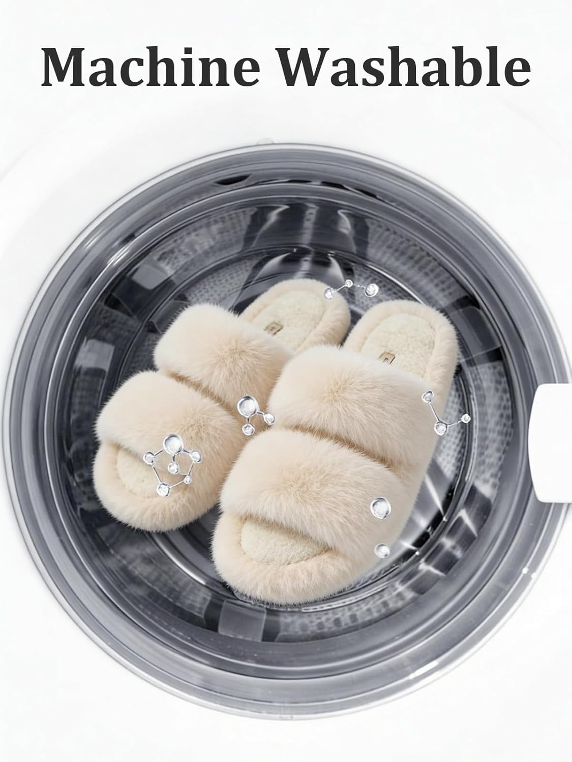 Familyfairy Women'S Fluffy Faux Fur Slippers Comfy Open Toe Two Band Slides with Fleece Lining and Rubber Sole