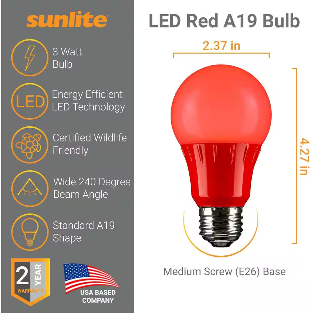 22-Watt Equivalent A19 LED Red Light Bulbs Medium E26 Base in Red (6-Pack)