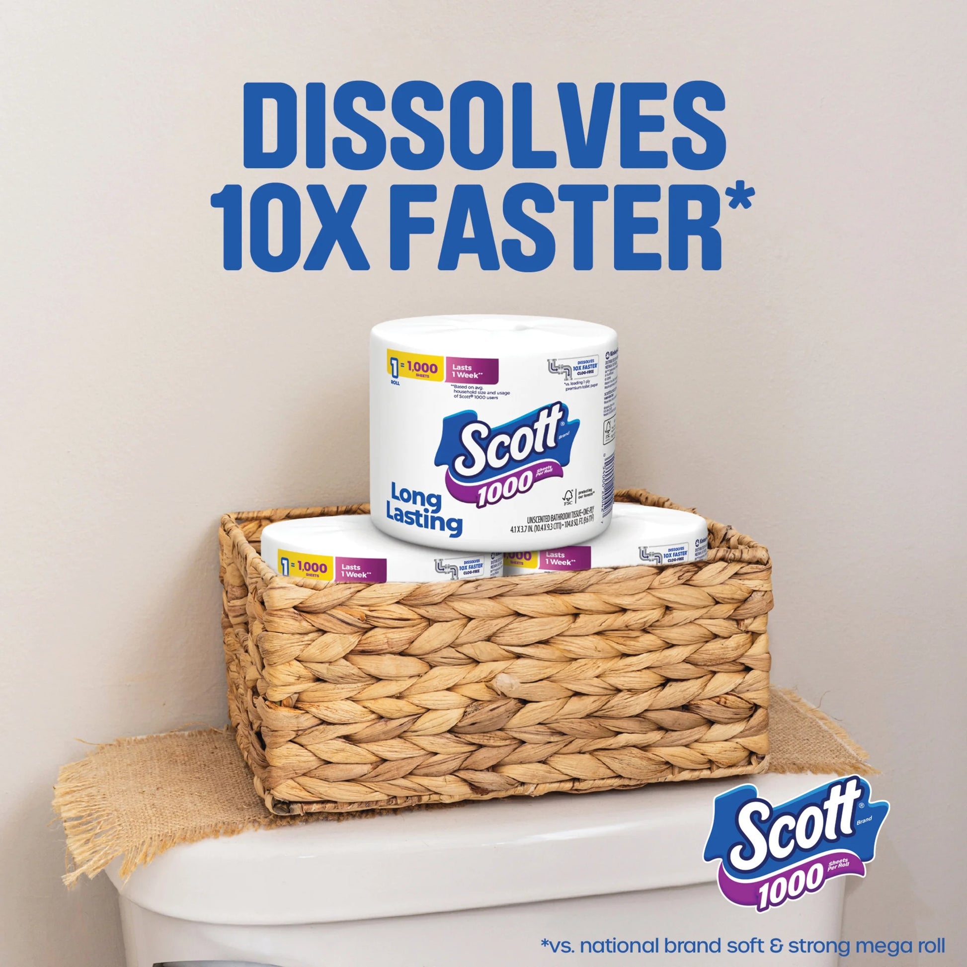 Scott 1000 Toilet Paper, 24 Rolls, 1,000 Sheets per Roll