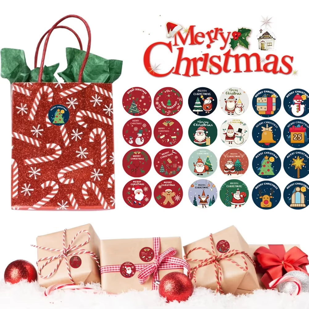 Christmas Gift Box 500Pcs round Labels Christmas Sticker Candy Bag Flower Gift Box Cake Boxes Packaging New Year Stickers