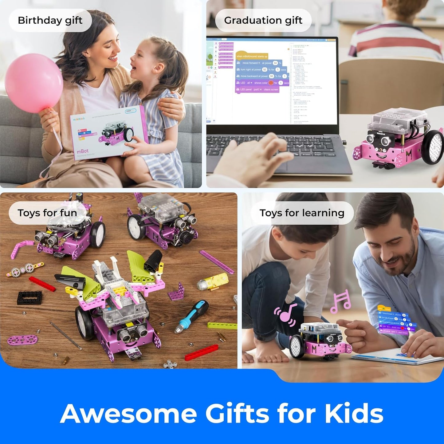 Makeblock Mbot Robot Kit, STEM Projects for Kids Ages 8-12 Learn to Code with Scratch Arduino, Robot Kit for Kids, Computer Programming for Beginners Gift for Boys and Girls 8 Pink