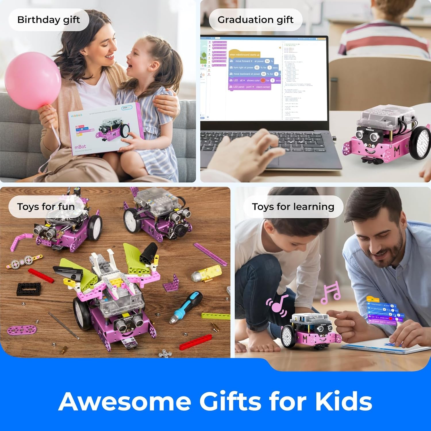 Makeblock Mbot Robot Kit, STEM Projects for Kids Ages 8-12 Learn to Code with Scratch Arduino, Robot Kit for Kids, Computer Programming for Beginners Gift for Boys and Girls 8 Pink