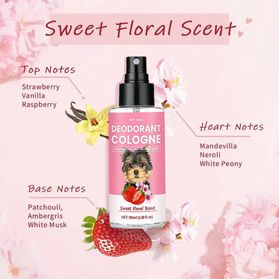 Pet Deodorizing Perfume, Odor Eliminator, Sweet Floral Scent, 100ML Liquid Spray, Freshen Pet Breath & Coat, Daily Use Grooming Accessory