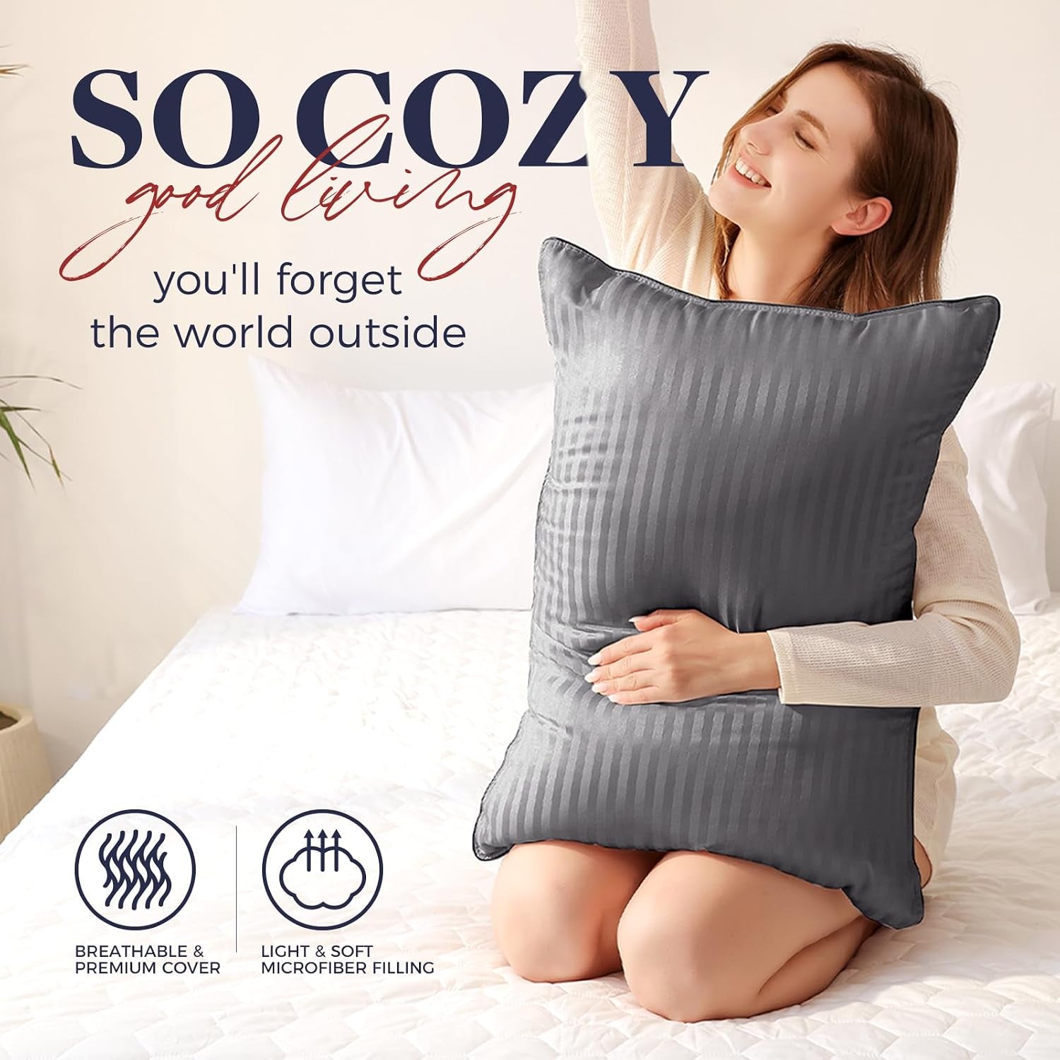 Basic beyond Standard Size Pillows for Sleeping - Soft down Alternative Pillows Luxury Hotel Collection Bed Pillows Set of 2, Grey, 20X26 Inches