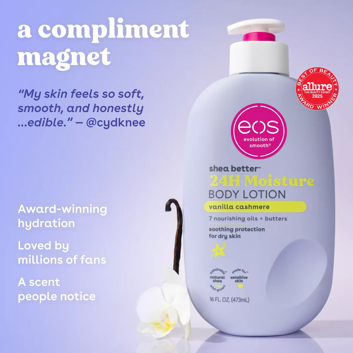 Eos Mini Body Lotion - Vanilla Cashmere - Travel Size - 2.5 Fl Oz: Moisturizing, Whole Body Application, Bottle, Normal Skin