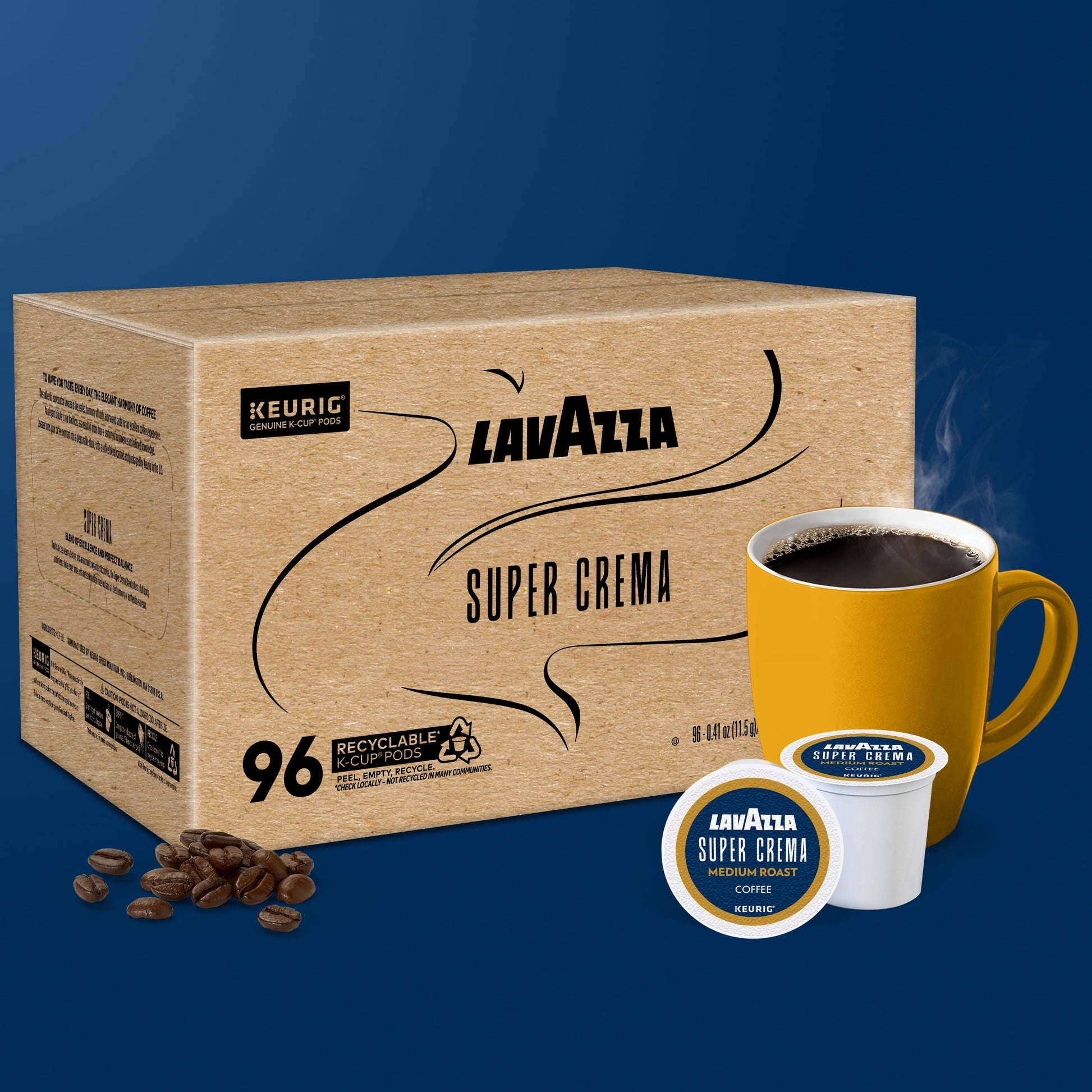 Lavazza Super Crema Keurig K-Cup® Pods, Medium Roast, Arabica and Robusta Blend (96 Pods)