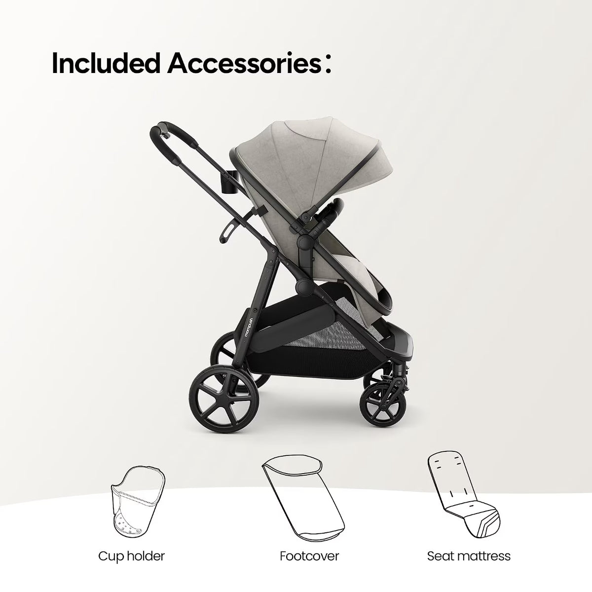Mompush Wiz 2-In-1 Baby Stroller with Bassinet Mode, Reversible Seat and Large Canopy, Khaki, 22.3LB, Unisex