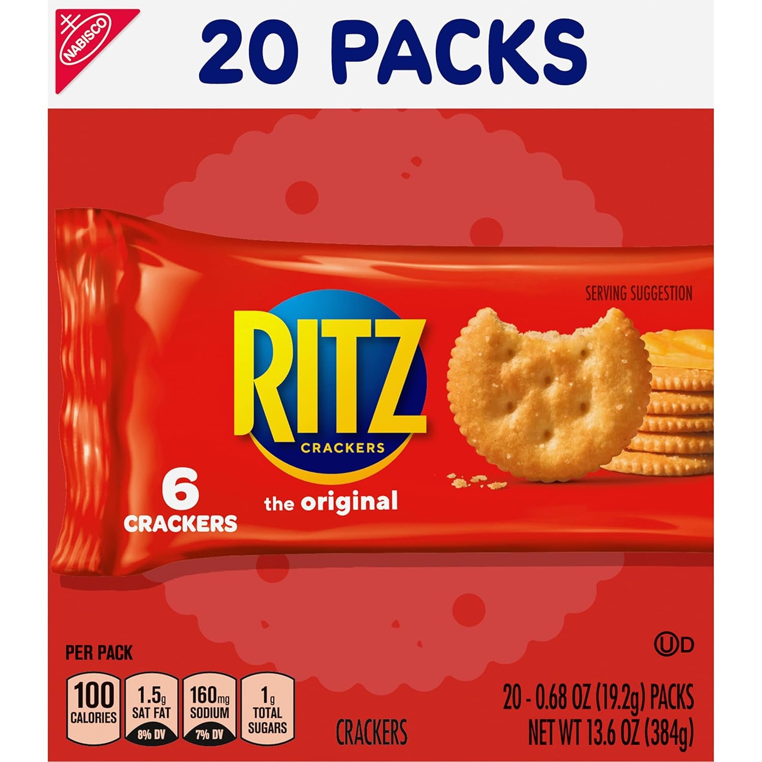 RITZ Original Crackers, 20 Snack Packs (6 Crackers per Pack)
