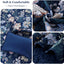 WONGS BEDDING Quilt Set Queen Size, Navy Blue Botanical Queen Bedspread Bedding Sets, 3 Pieces Floral Quilt with 2 Pillowcases,Soft Lightweight Microfiber Coverlet Set for All Season(96"X90")