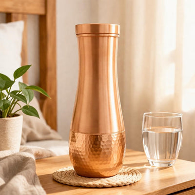 Hammered Design Pure Copper Water Bottle | Seamless Leakproof Water Bottle for Home, Office, Hotel Travelling and Gifting | Drink More Water and Immediately Reap the Health - 34 Fl Oz