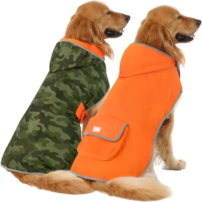 HDE Reversible Hooded Dog Raincoat Slicker Poncho for Small Medium Large Dogs - Camo Orange - L - Polyester