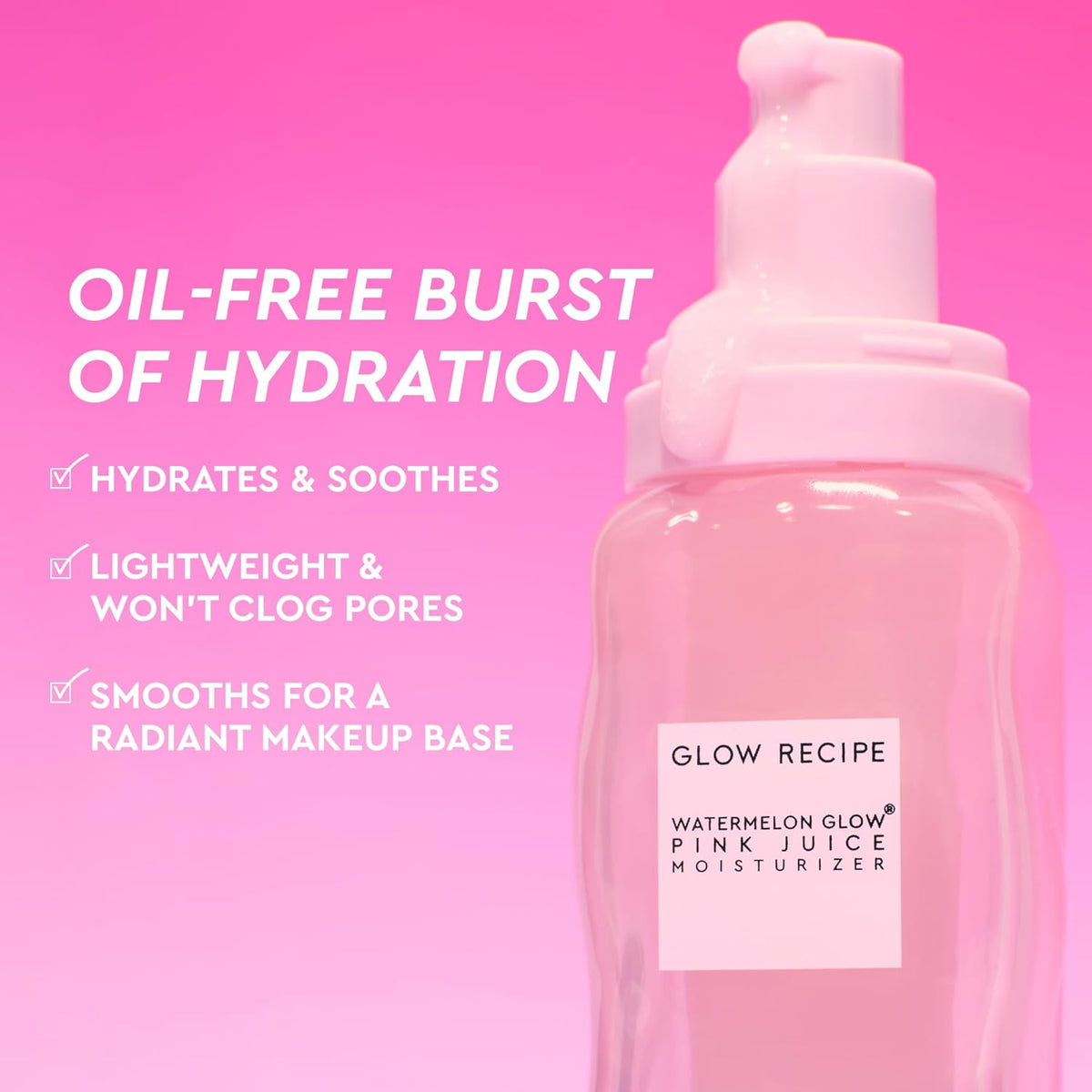 Glow Recipe Pink Juice Water Gel Moisturizer, Korean Gel Moisturizer for Glass Skin, Oil-Free Hydrating Hyaluronic Acid Face Moisturizer for Oily Skin, Non-Comedogenic, Long-Lasting (50Ml)