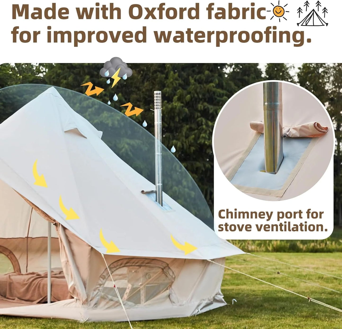 Yoleny 10 Person Camping Bell Tent, All Season Waterproof Yurt Tent , 5 M/16.4Ft Canvas Tent for Camping with Stove Jack