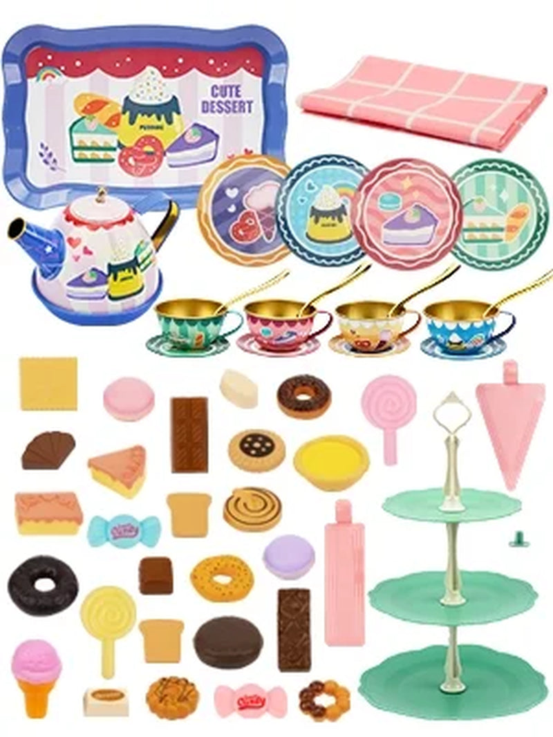 WISESTAR Tea Party Set for Little Girls, 50 Pcs Kids Tea Set, Ages 3-10