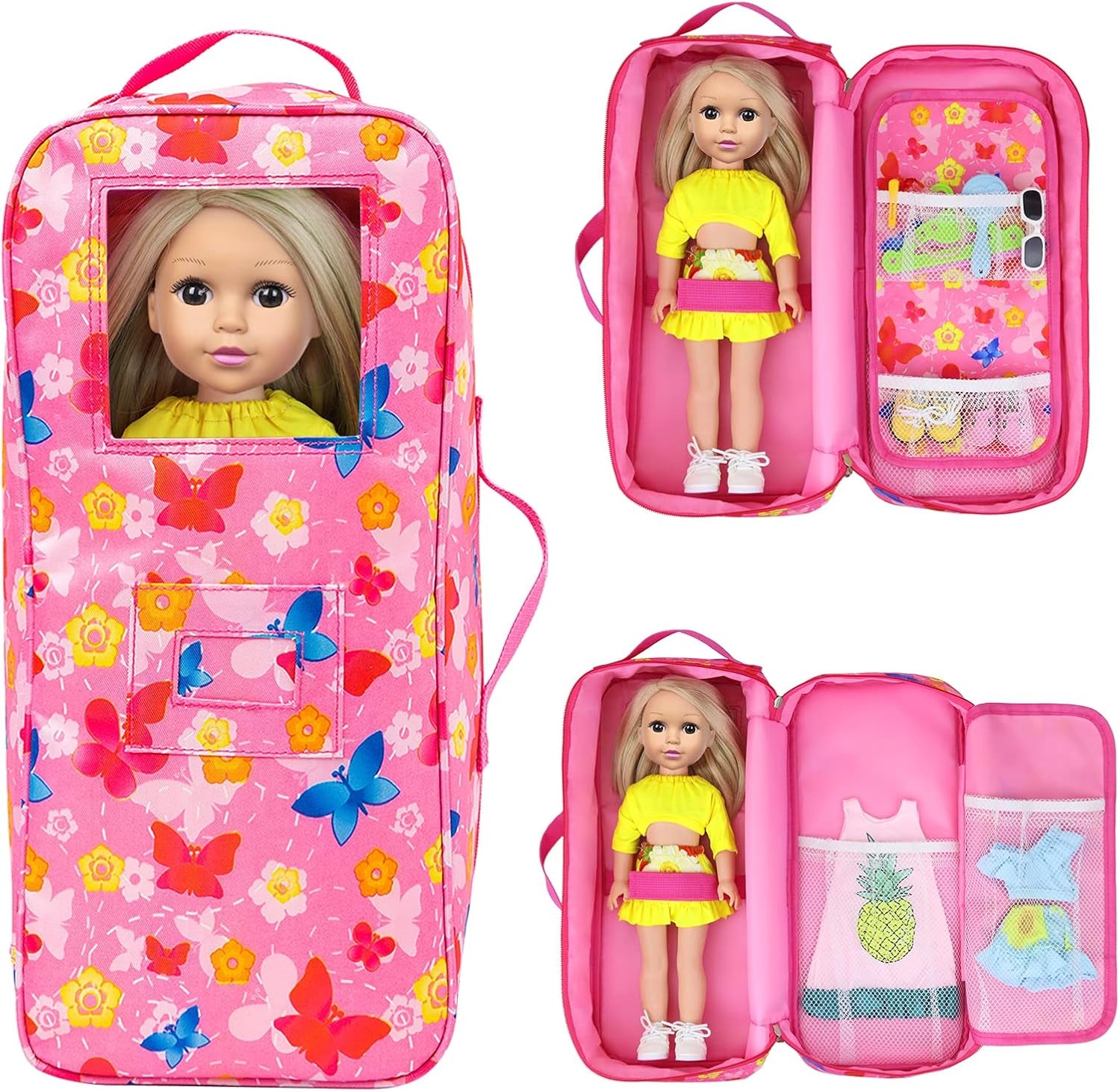 ZITA ELEMENT 14.5 Inch Girl Doll Butterfly Design Carrier Case Travel Bag | Standing Doll Display Accessories Set for Travel Sorage for 14.5 Inch Doll Going Out,Gift Age 3+