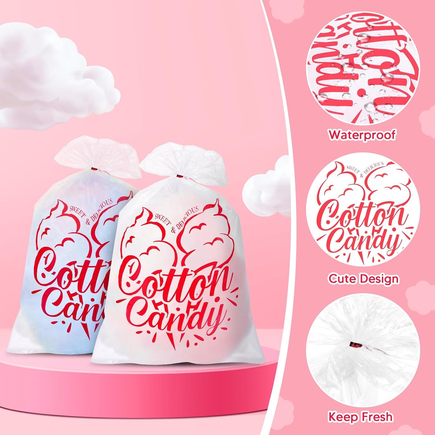 100PCS Cotton Candy Bags, 11.8X17.7 Inch Candy Supplies Perfect for Sticks and Cones, Cotton Candys Bulk Accessories for Carnivals