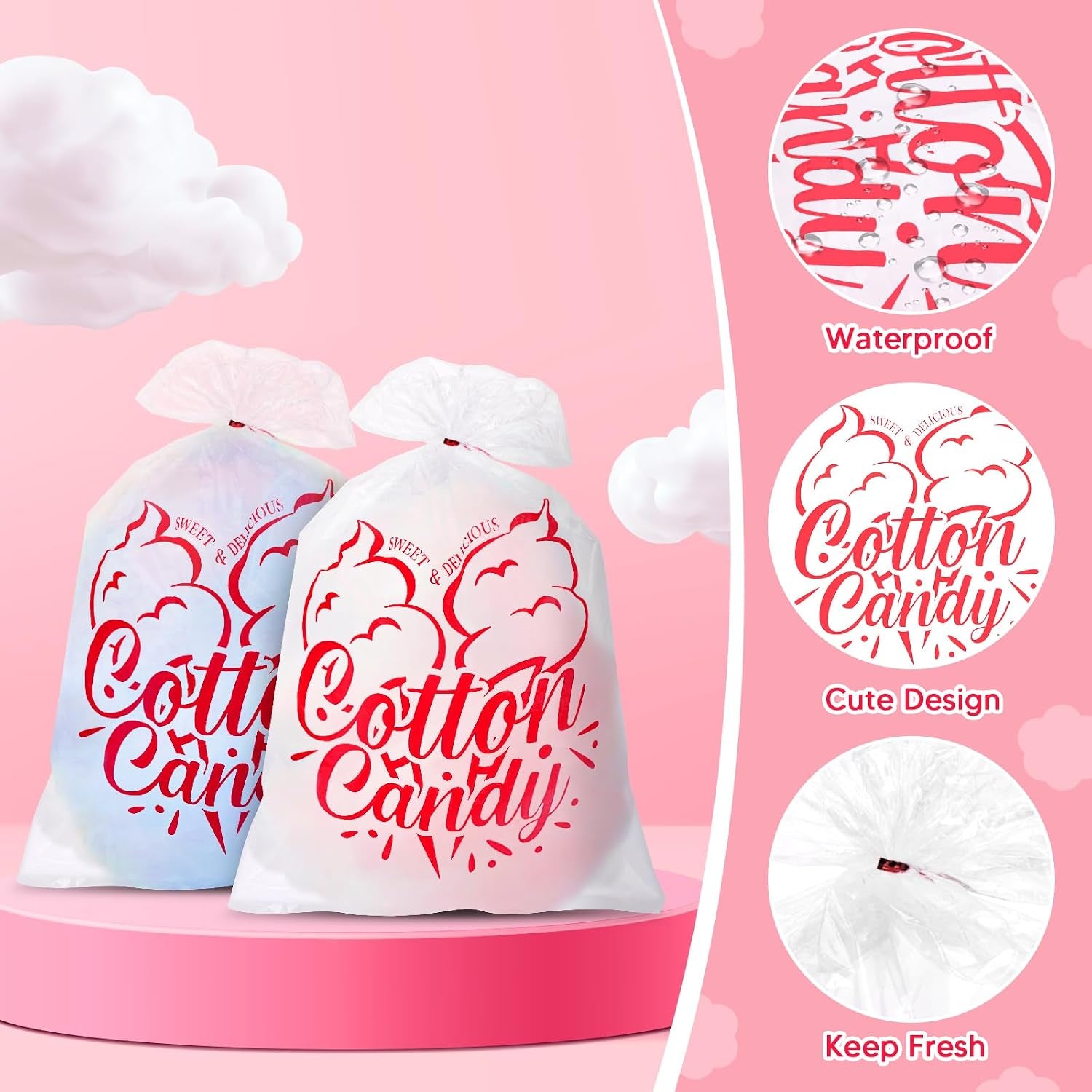 100PCS Cotton Candy Bags, 11.8X17.7 Inch Candy Supplies Perfect for Sticks and Cones, Cotton Candys Bulk Accessories for Carnivals