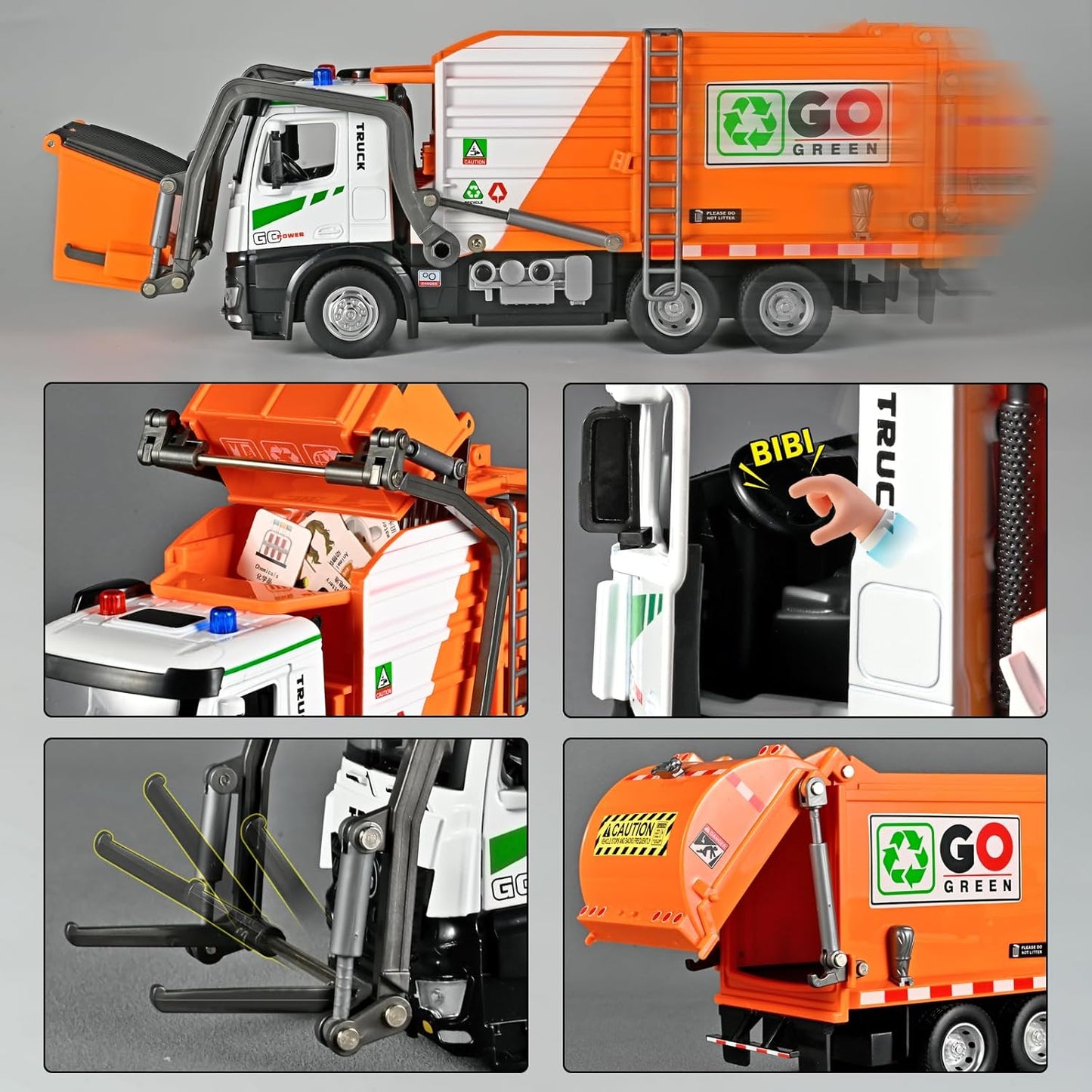 Large Metal Garbage Truck Toy for Boy 4-7, Kid Trash Truck with Auto-Lift Function, Trash Truck Toy with Light and Sound, Metal Cab, Birthday Gift Kids Pretend Play Toy Garbage Truck for Boys