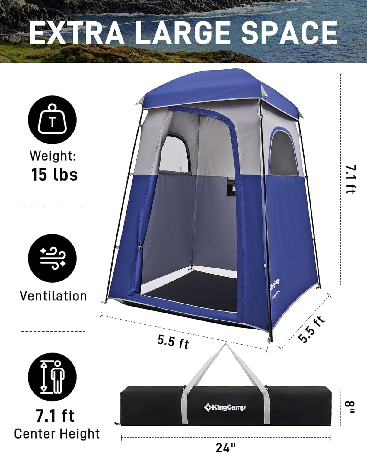 Kingcamp Shower Tent, Portable Privacy Tent Outdoor Camping 1/2 Room Toilet Tents with Shower Bag & Dressing Room for Beach, Camping & Hiking