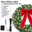 24Inch Christmas Wreath Prelit Warm White USB Lights with Hanger and Remote for Outdoor Indoor Decorations