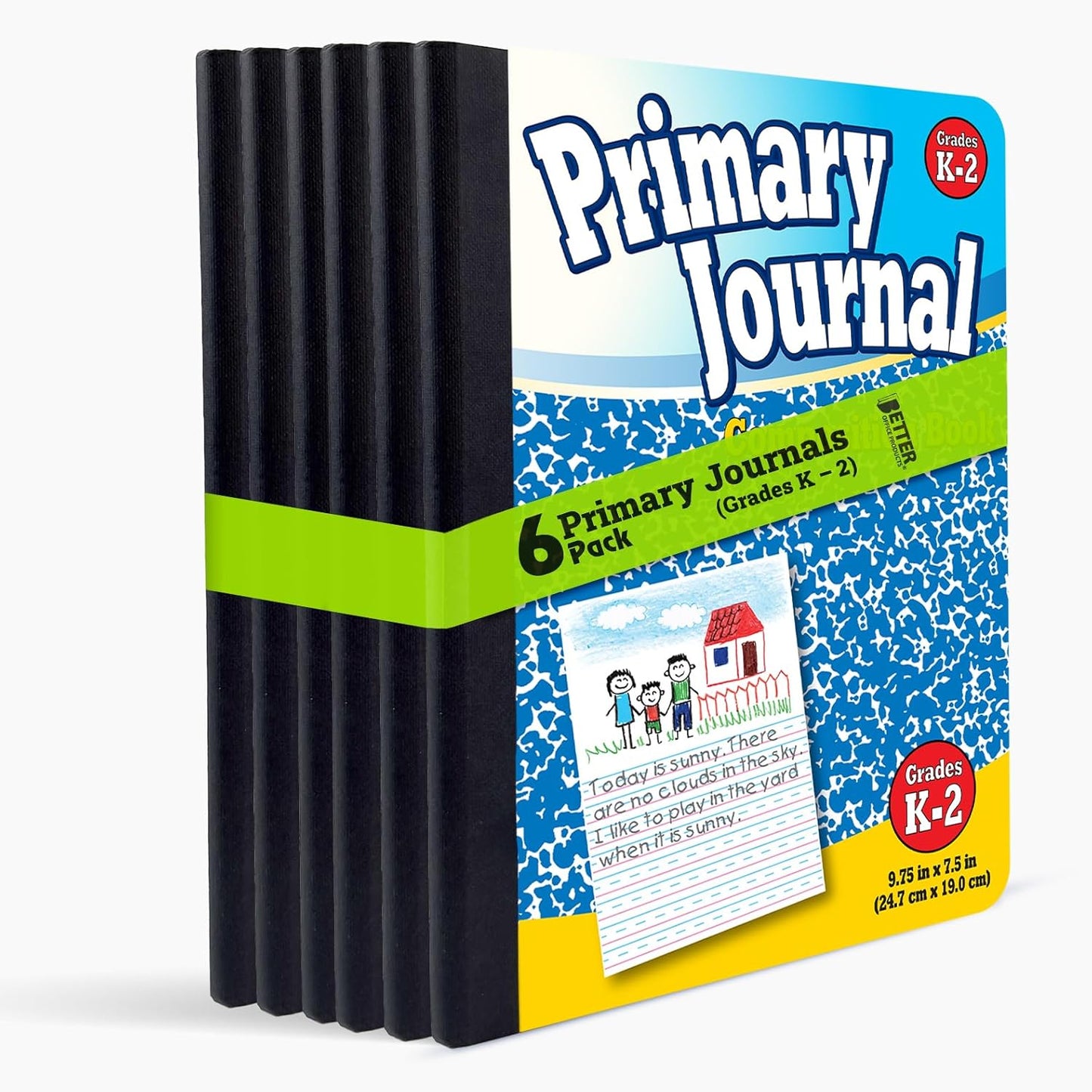 Better Office Products Primary Journal, Hardcover, Primary Composition Book Notebook - Grades K-2, 100 Sheet, One Subject, 9.75" X 7.5", Blue Cover-6 Pack
