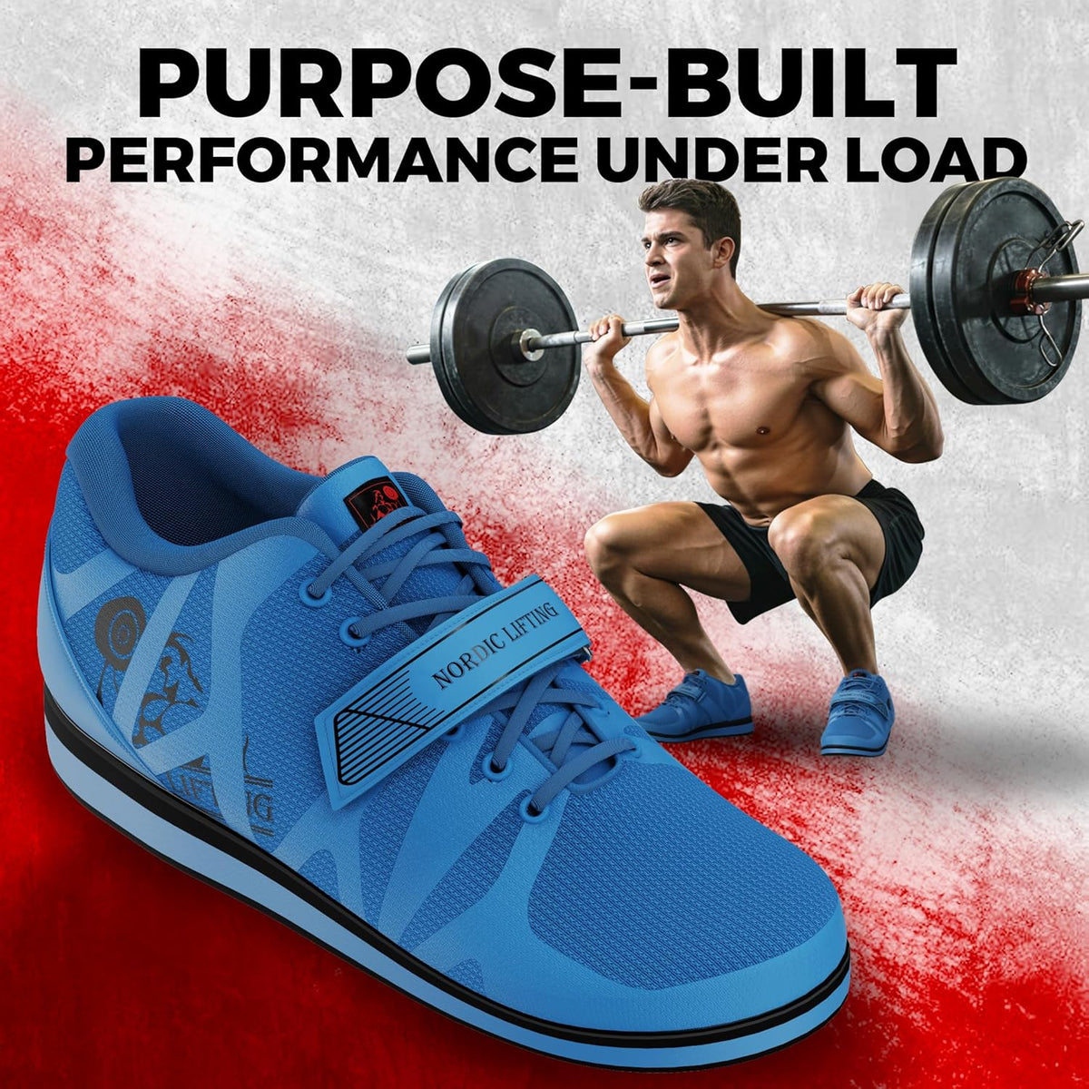 Nordic Lifting MEGIN Deadlift Shoes - Elevated Heel Gym Footwear for Powerlifting, Weightlifting & Strength Training - Non-Slip Sole Lifting Shoes for Men