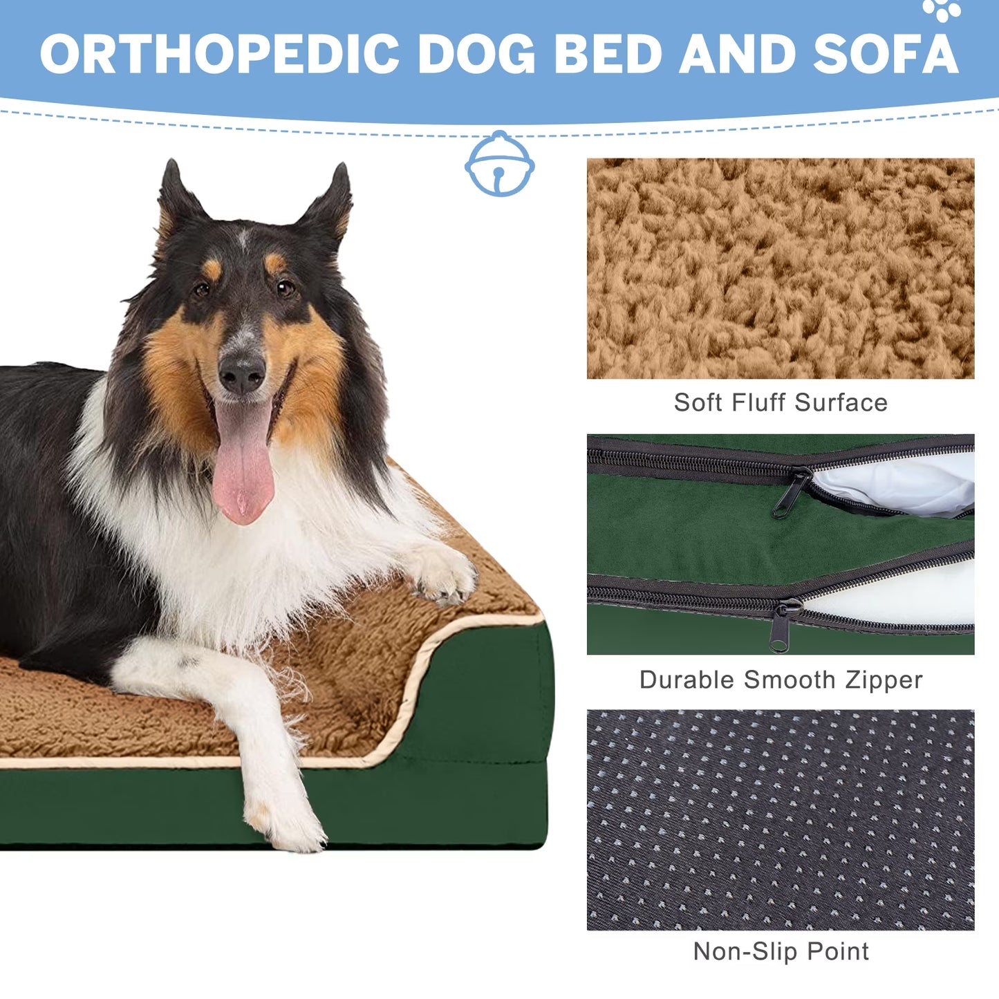 Payusd Dog Bed for Large Medium Small Dogs Orthopedic Dog Sofa Bed Non Slip Pet Couch with Removable Washable Cover Supportive Egg Crate Foam S to XL